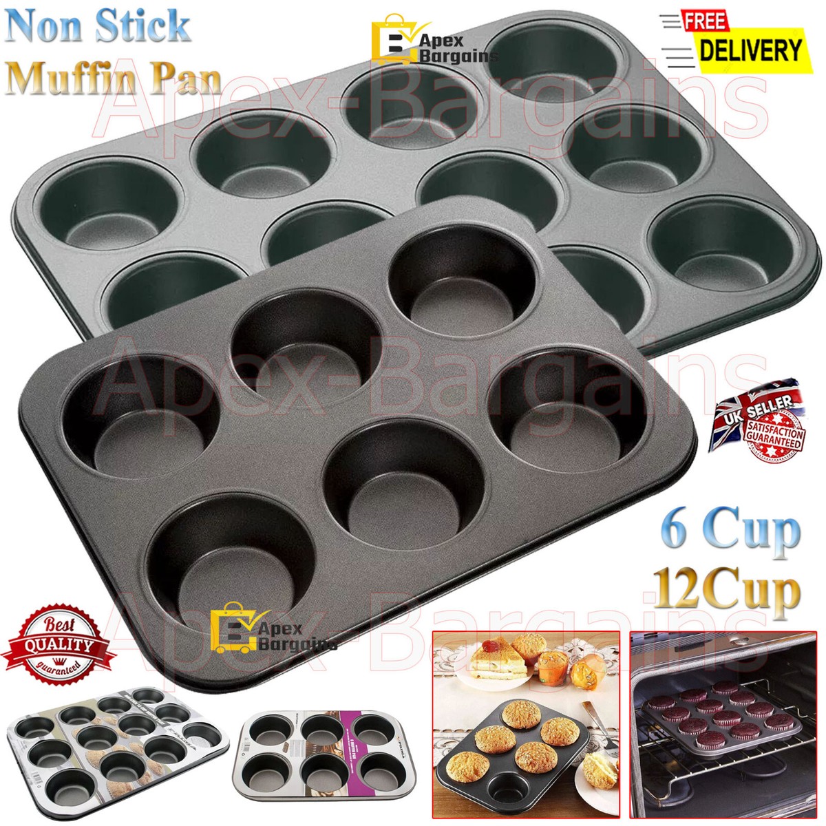 6/12 Cup Non Stick Deep Muffin Baking Pan Tray Tin Cup Cake
