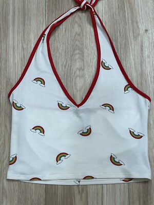 Forever 21 Women’s Rainbow White Red Cropped Halter Top Small