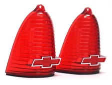 NEW Red & Chrome Bowtie Tail Light Lens Pair / For 1955 Chevy 150 210 Bel Air