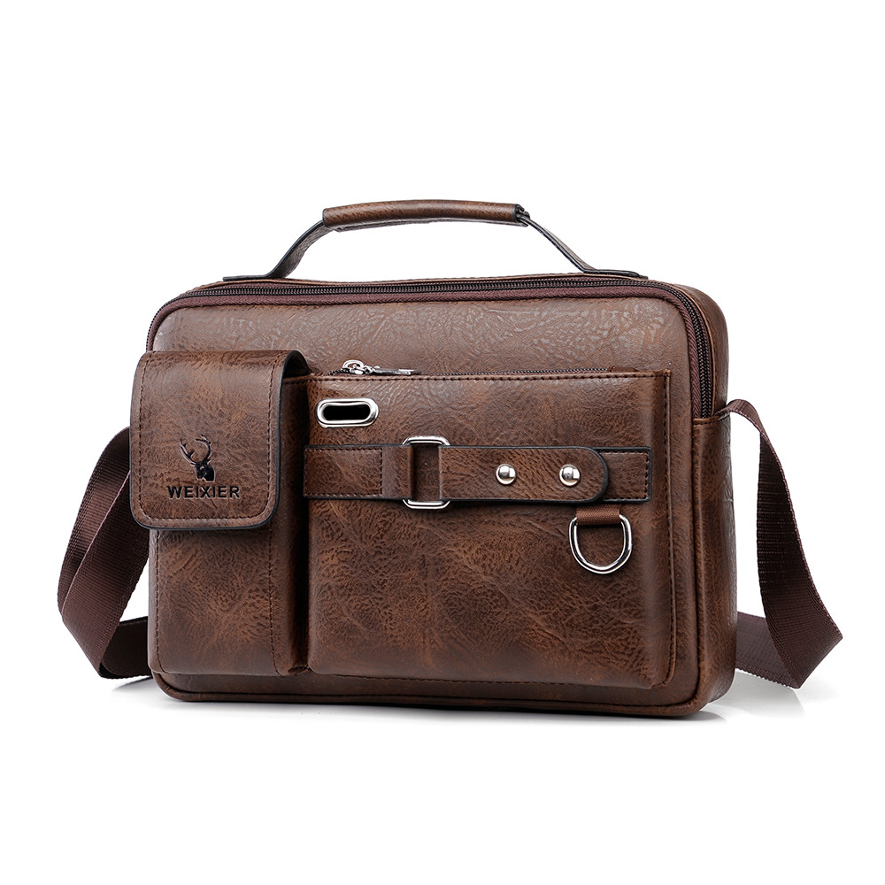 Men's Shoulder Messenger Bag PU Leather Handbag Business Cro
