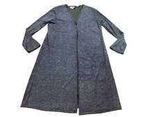 Vtg Notations Long Duster Sheer Jacket Black red purple Shimmer Glitter sz S EUC