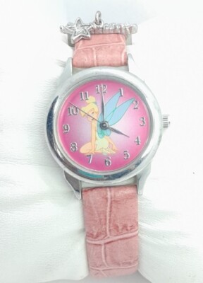 Disney Tinker Bell Watch Pink Faux Leather Band Silver Case  display picture 1