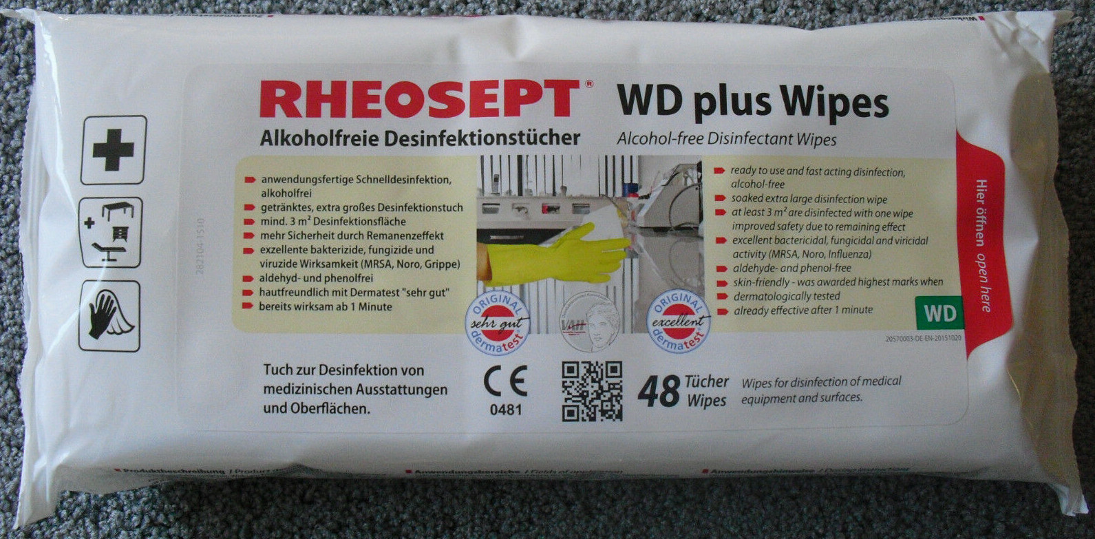 Flächendesinfektion Desinfektionstücher Rheosept Hygiene WD plus 27x29cm 48 Stüc