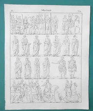 COSTUME Romans Tuscans Army Citizen Senator Women General - 1828 Antique Print