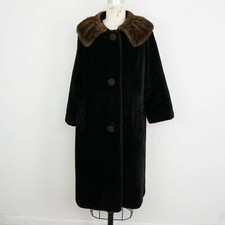 Vtg 50s/60s Ray's Exclusive Womens Coat Sz L Mink Fur Collar Black Borg Fabric