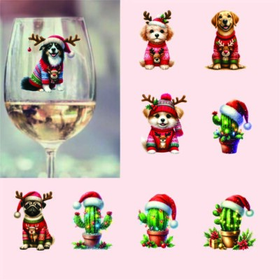 9x gemischte Weihnachtskaktus Pflanze-Rentierkopf Hund-Vinyl Aufkleber-Decal-Tumbler