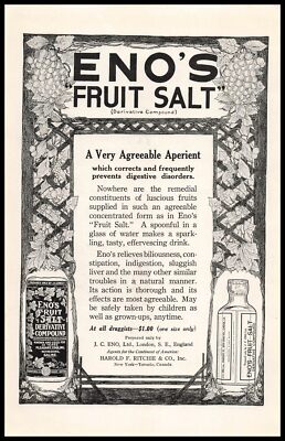 1914 Harold F. Ritchie & Company New York City Eno's Fruit Salt Vintage Print Ad
