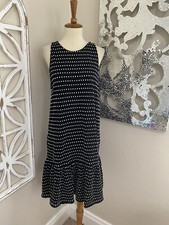 LOFT small BLACK SWISS DOT RUFFLE TRIM SLEEVELESS SHIFT DRESS