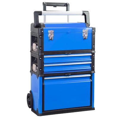 BIG RED Stack able Rolling Tool Box Portable Metal Tool box Organizer, Blue
