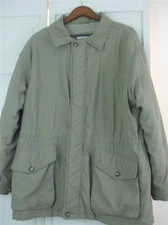 Perry Ellis Mens M/M Jacket Coat Beige Front Zipper Buttons Pockets Waist String