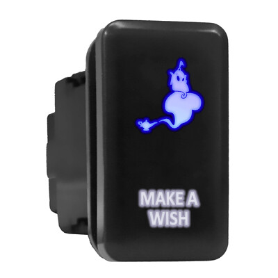 MAKE A WISH Blue/White LED Backlit Tall Push Button 1.54''x 0.83'' (Fit: Toyota)