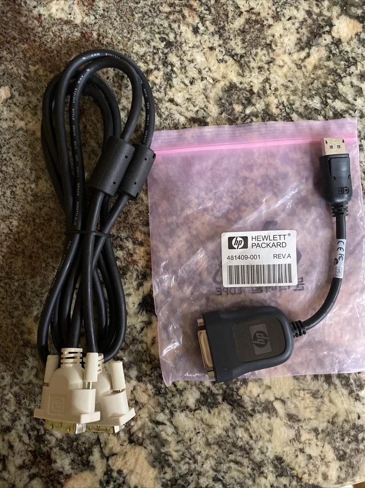TWO NEW Genuine HP 481409-001 Display Port to DVI-D Adapter + 2 DVI Cables - Image 2 of 2