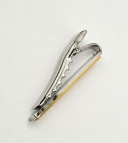 R de R Monogram Letters Engraved Initials Two Tone Vintage Tie Clip Clasp Bar - Picture 6 of 11