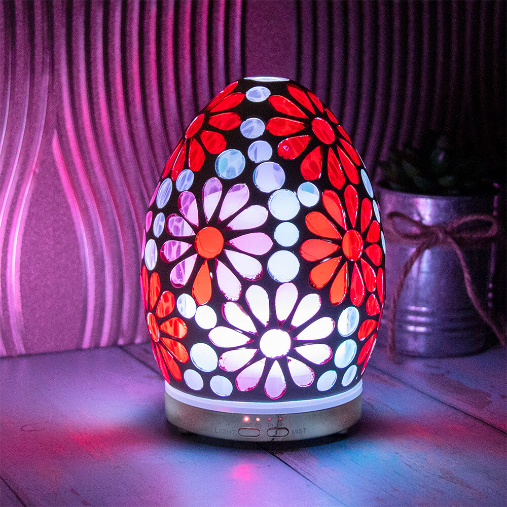 Egg Shaped Humidifier Ultrasonic Mist Vaporiser Pink Flower Stained Glass Look