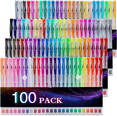 Tanmit 100 Coloring Gel Pens Set for Adults Coloring Books- Gel Colored Pen