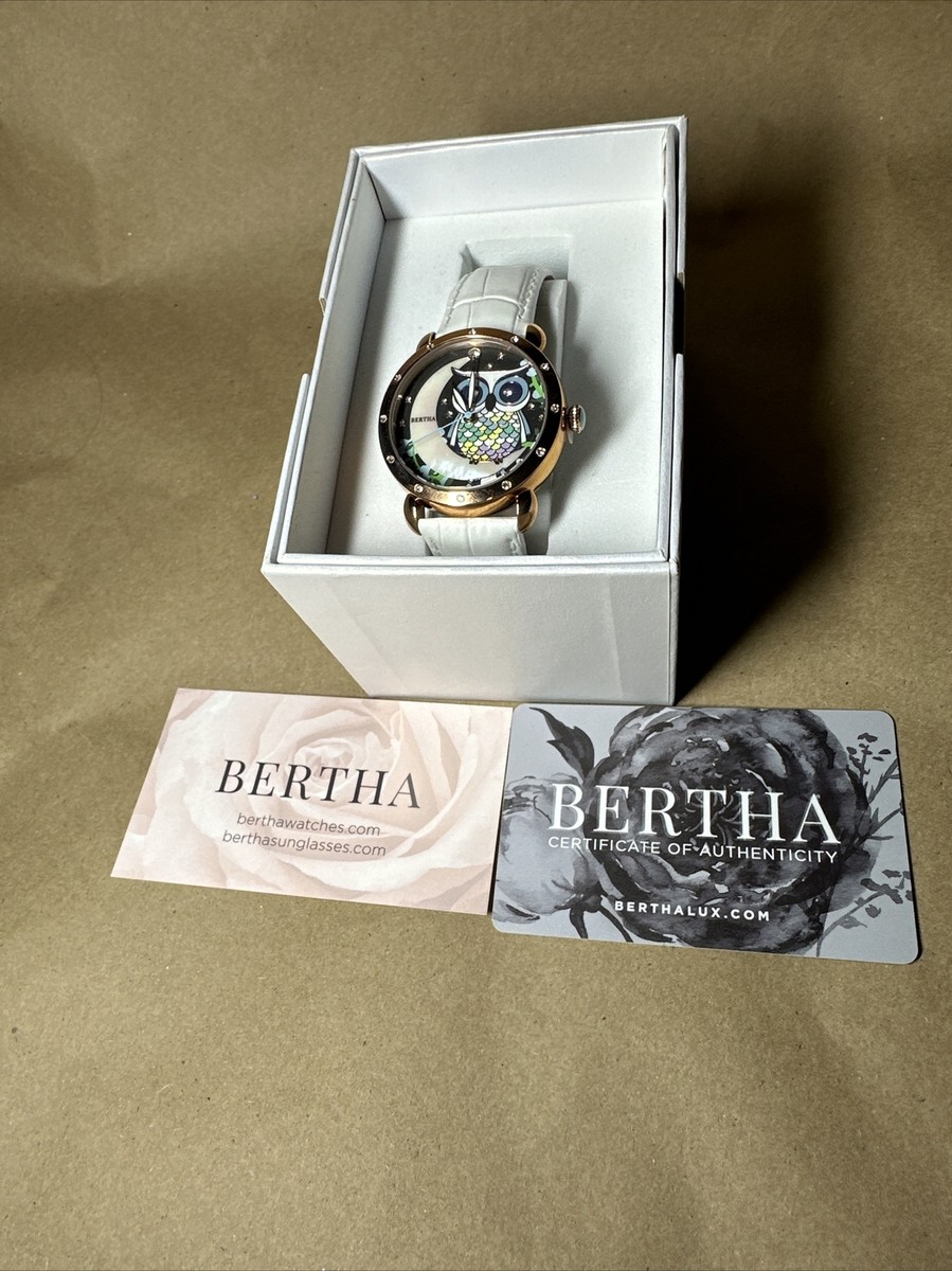 Bertha Ashley Owl MOP Dial White Leather Women display picture 2