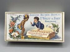 Indische Blumenseife Dose Pappe Alt Antik Wolff & Sohn Karlsruhe Schachtel Leer