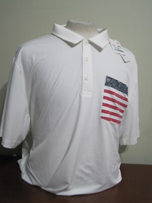 Puma Volition America Polo Shirt Mens 2XL Paisley Pocket White New533027 w logo