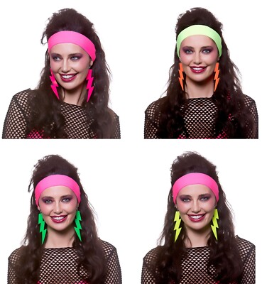Damen Neon Ohrringe Clip on 80er Jahre Blitz Retro Punk 4 Farben