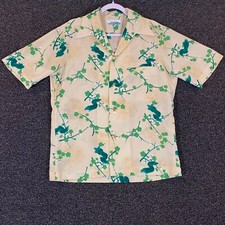 Vintage Penneys Hawaii Mens Sz M Off White Floral Barkcloth Hawaiian Shirt Aloha