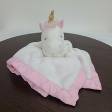 Carters Unicorn Plush Lovey Security Blanket White Pink Satin Blankie Blanky