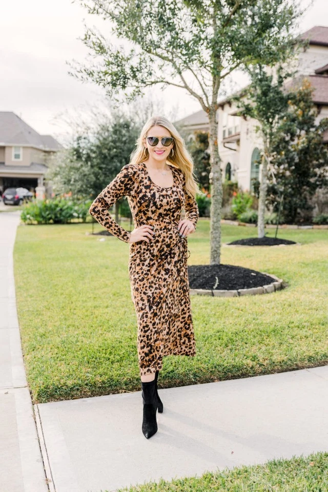 Cabi Selma Leopard Cheetah Animal Print Ruched Stretch Jersey Dress XL 16 #4216 - Image 4 of 4