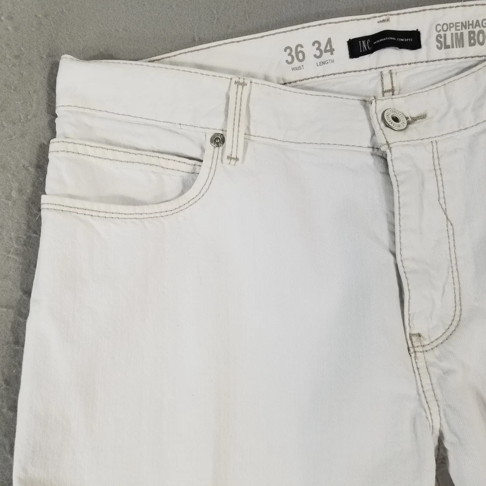 INC jeans men's 36 x 33 Copenhagen slim bootcut white denim pants retro - Image 3 of 4