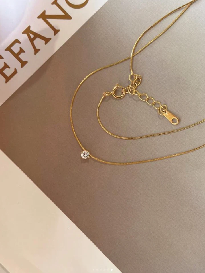 Collana Fantasia IN Acciaio Dorato, Ciondolo Zirconio Trasparente Set 4 Griffe - Immagine 4 di 4