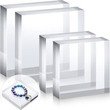 4 Pieces Acrylic Square Display Block 3 x 3 x 1 Inches, 4 x 4 x 1 Inches Clea...