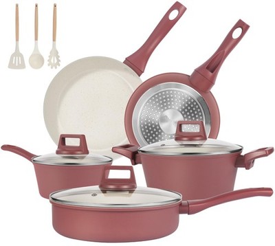 M MELENTA Töpfe und Pfannen Sets antihaftbeschichtet, 11-teilig 11-teilig, rotbraun 