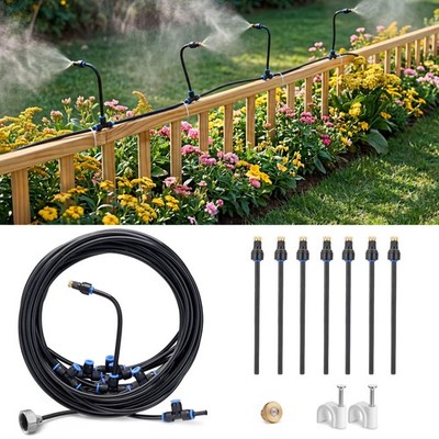 Adjustable Misting System, 360° Flexible Brass Nozzles, 32FT Pre-Assembled Mi...