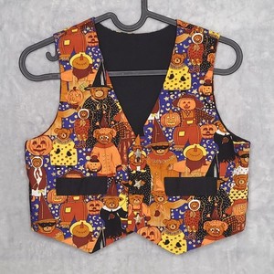 Vintage Children's Halloween Vest Size L Lined Bears Jack-o-Lantern Retro