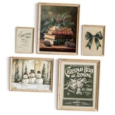 Vintage Dark Green Christmas Prints Set Farmhouse 14L" x 11W" Christmas 5Pcs