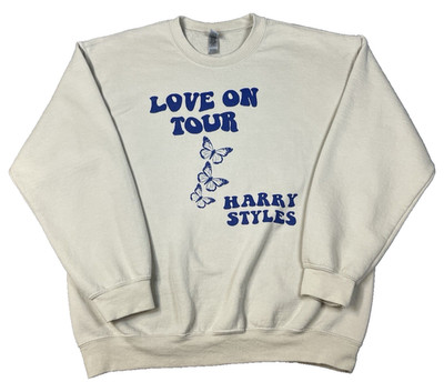 Harry Styles ''Love On Tour'' Graphic Sweatshirt Cream / Blue Pullover Men's Large