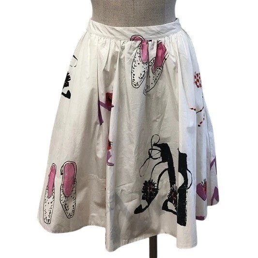 Maeve A-Line Skirt Women Small Danielle Kroll Shoe White Pink Cotton Pockets