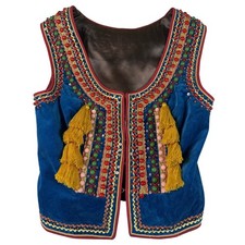 Vintage Polish Velvet Beaded Folk Vest Women Small Tassel Gorset Bodice Ethnic