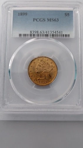 1899 United States 5 Dollar Gold Piece, Half Eagle, PCGS MS63