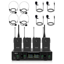 Wireless Lavalier Microphone System with Headset  Lapel Mics, 4 Channel UHF ...