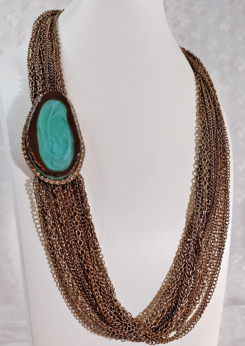 Statement Necklace - Multi-Chain with Large Faux … - image 2