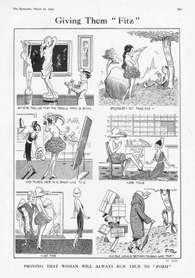 FITZ Frauen laufen formgetreu - antiker Comic Druck 1924