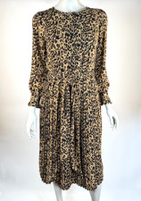 J Crew Long Sleeve Pleated Dress Women 2 NWT Leopard Lined Crew Neck Zip Closure