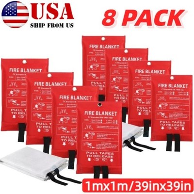 8 PACK FIRE BLANKET Fiberglass Hero 39''x39'' Emergency Home Retardant Prepared