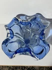 Vintage Murano? Blue Double Banded Wave Edged Bubble Art Glass Candy Bowl Dish