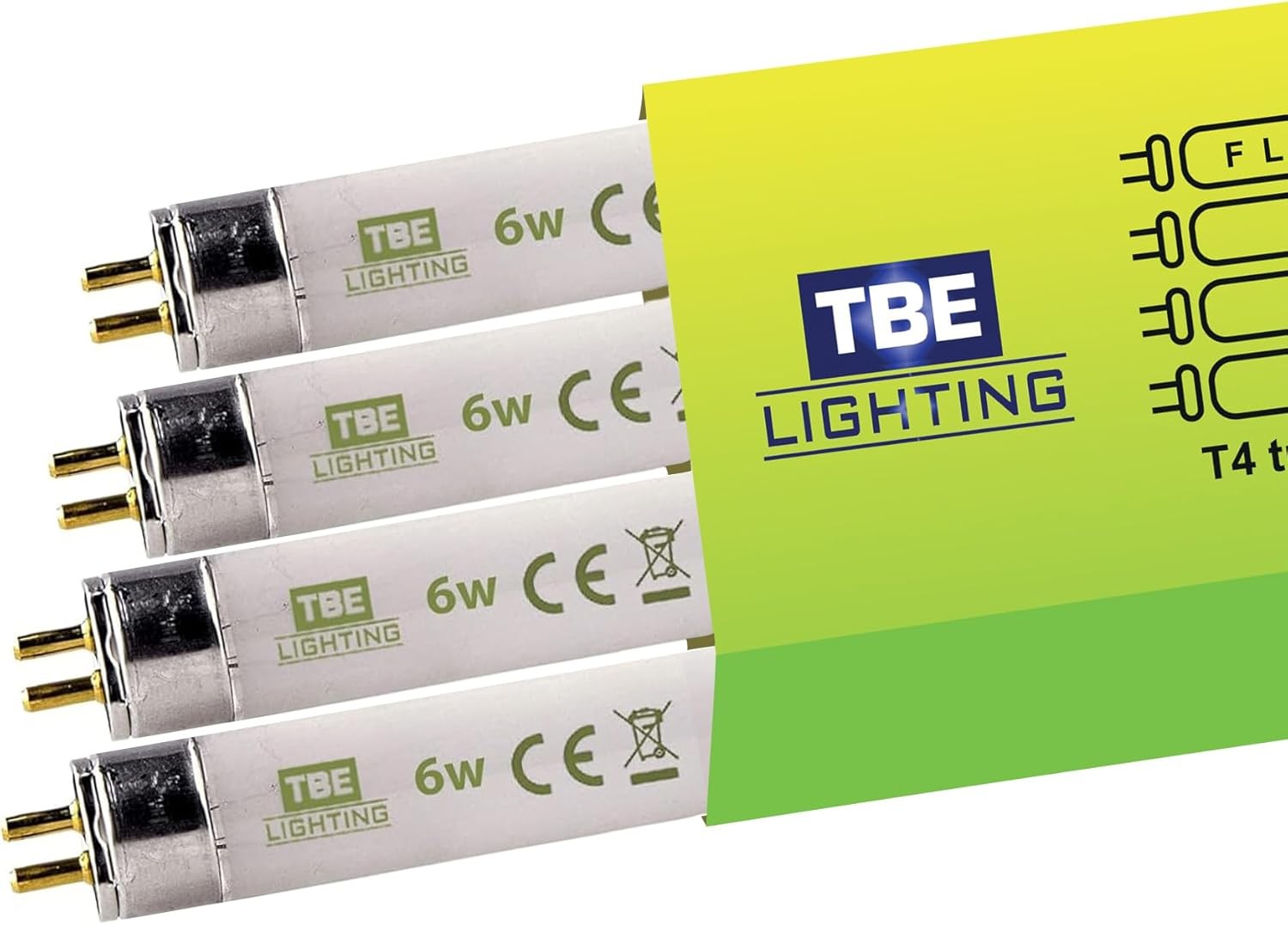 TBE Lighting T4 6w Fluorescent Tube Lamps 232mm - 4 Pack of CFL Bulbs - G5 2-Pi