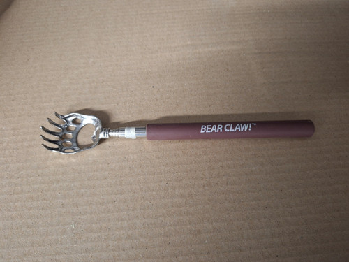 Bear Claw Back-Scratcher - maroon/brown handle, silver metal claw, excellent!