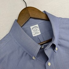 Brooks Brothers Shirt Men's 17 36 Blue Houndstooth Preppy Dress Ivy Oxford OCBD