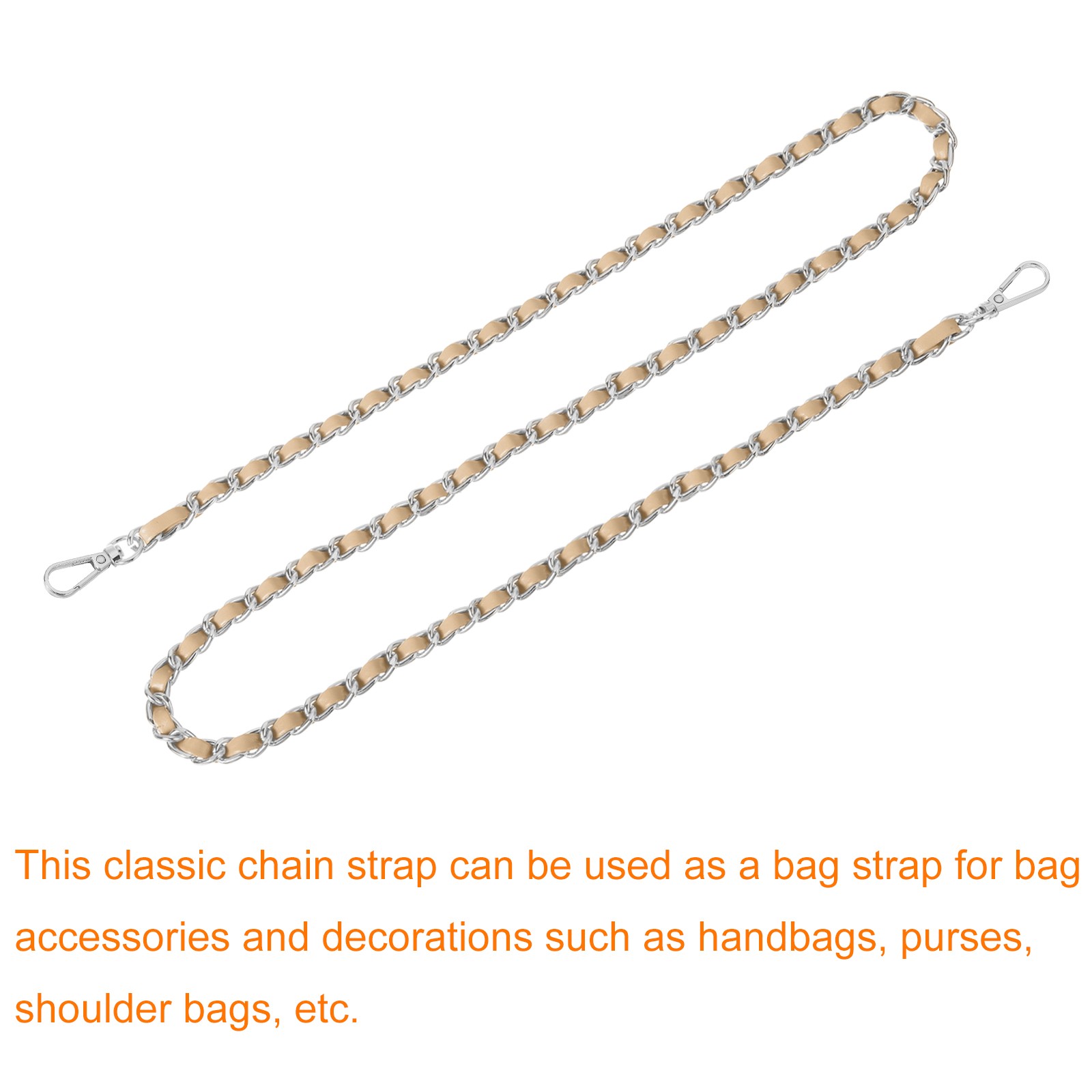 Purse Strap, 39" Leather for Shoulder and Cross Body Strap (Khaki, Silver)