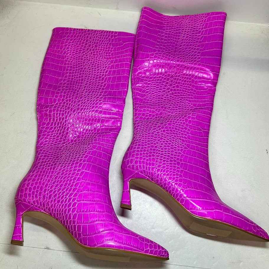 Steve Madden Womens 7 M Pink Croco Leather Lavan Kitten Heel Boots