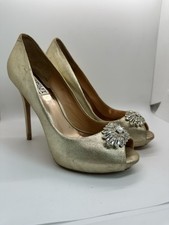 Badgley Mischka 'Hollie' Metallic Gold Suede Pump Size 10