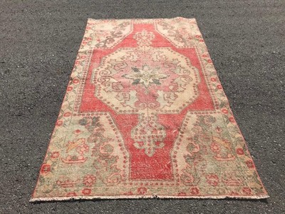 Turkish Rug 4,3x7,1 ft (132x217 cm), Red Floral Vintage Rug